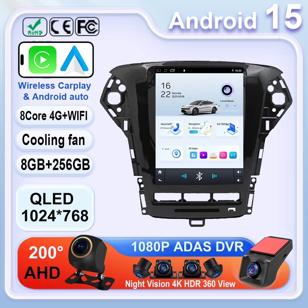 For Ford Mondeo MK4 2011-2013 Autoradio Carplay Android 14 DSP Multimedia Auto 4G WIFI BT 9.7inch Screen Car Radio Stereo QLED