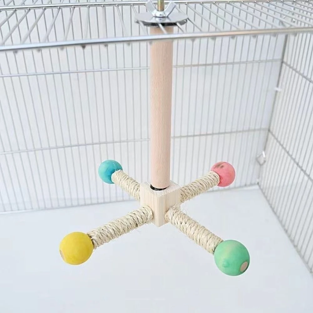 

Windmill Toy Rotating Balls Parrot Station Stick Band Bearing Wooden Bird Perch Toy Colorful Interactive Parrot Stand Lovebirds