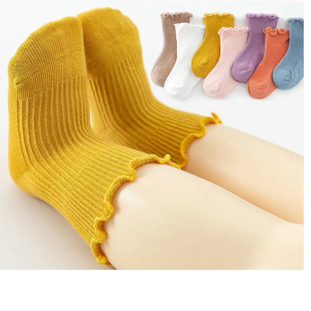Baby socks cotton socks toddler candy-colored loose mid-calf socks newborn baby breathable lace socks babies items