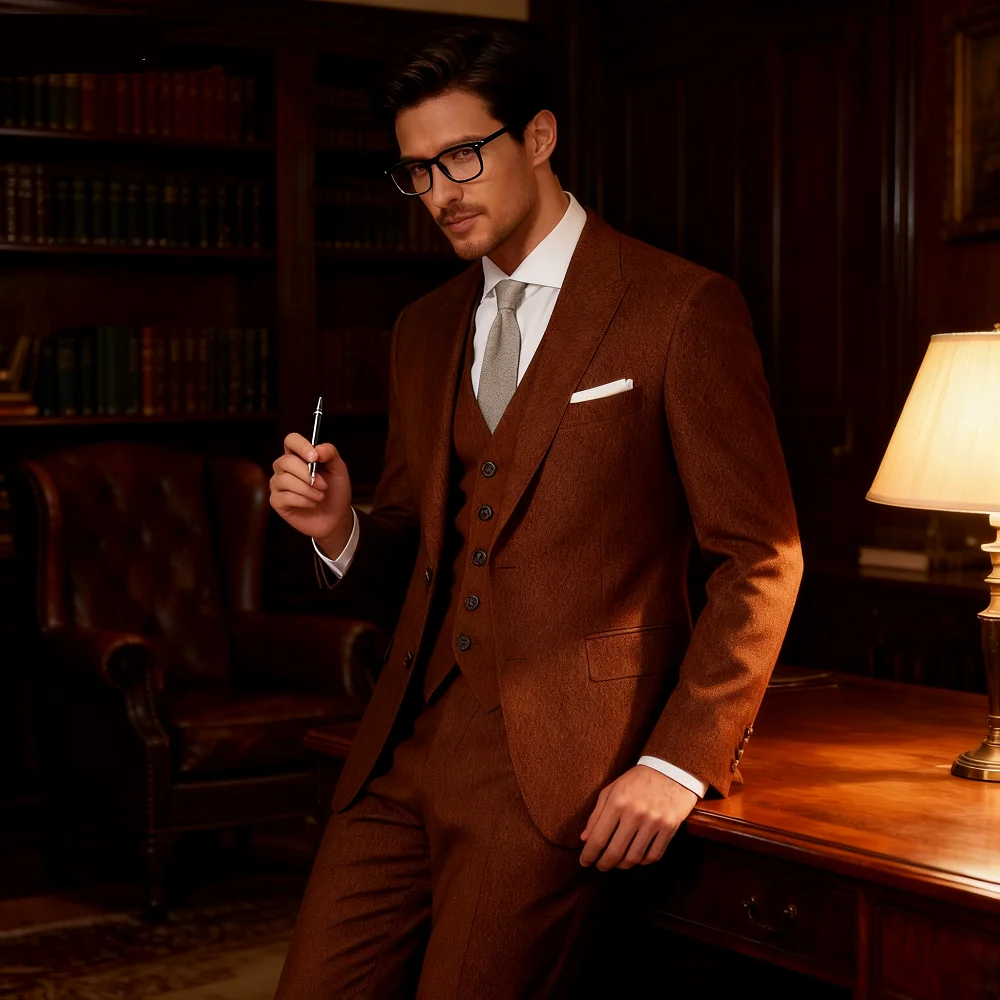 

Elegant Slim Fit Men's 3-Piece Suit Set - Two Buttons High Quality Business Wedding Male Clothing Blazer Jacket Vest Pants