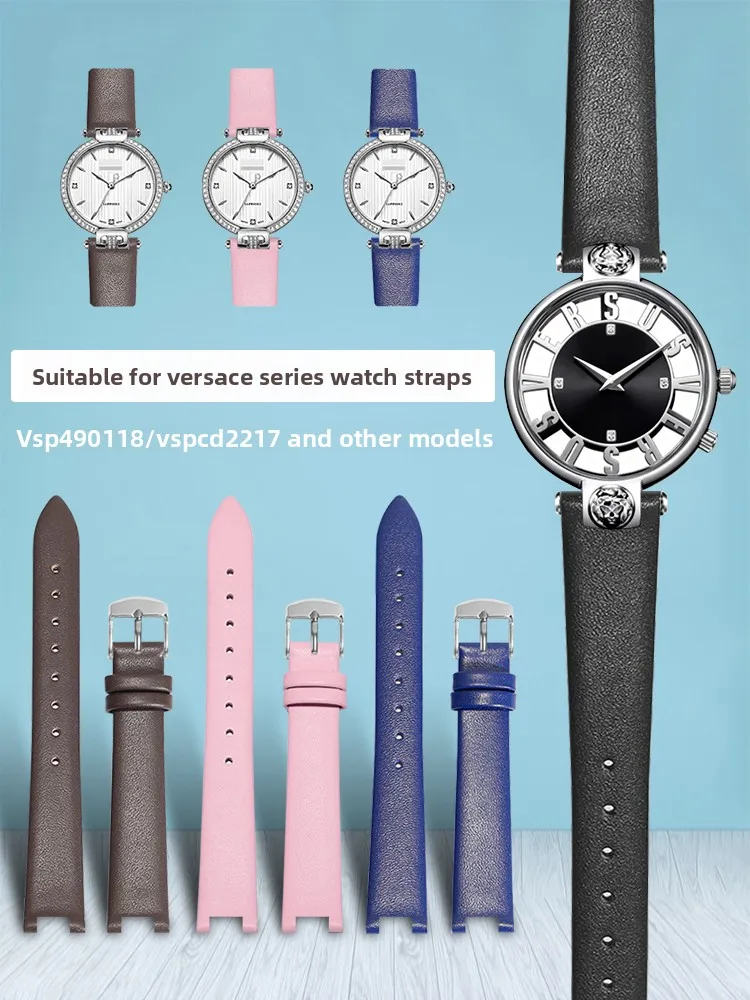Pulseira de relógio feminina de couro fino adequada para Versace VSP490118/VSPCD2217 pulseira entalhada 16 mm