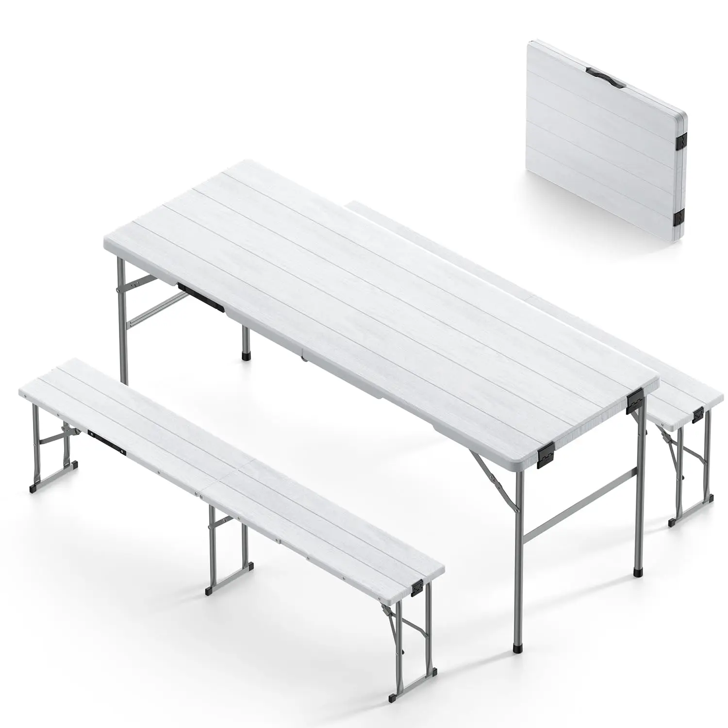 Foldable Picnic Table, 3-in-1 Plastic Camping Table, For Party, Wedding, BBQ