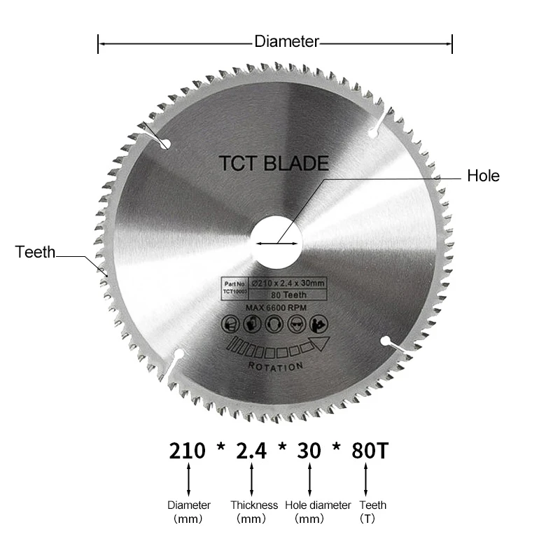 210mm-80歯-超硬合金鋼製丸鋸刃-木材・アルミ金属用-木工用回転工具