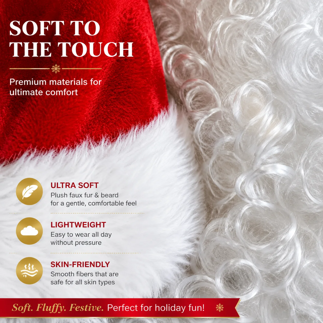 2pcs/set Christmas Santa White Curly Beard and Red Hat Costume Accessories for Xmas Party Decor Halloween Cosplay