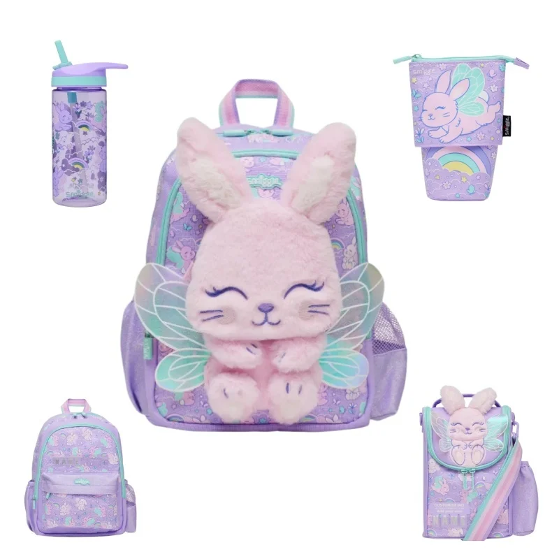 

Школьный рюкзак Smiggle с фиолетовым ангельским Кроликом, Детский рюкзак среднего размера, сумка для ручек с водяной чашкой, милый студенческий рюкзак, подарок для игрушек