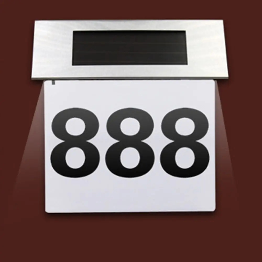 Solar-Powered LED Door Sign Light Rainproof Stainless Steel LED Address Sign Moisture-proof with Digital Stickers