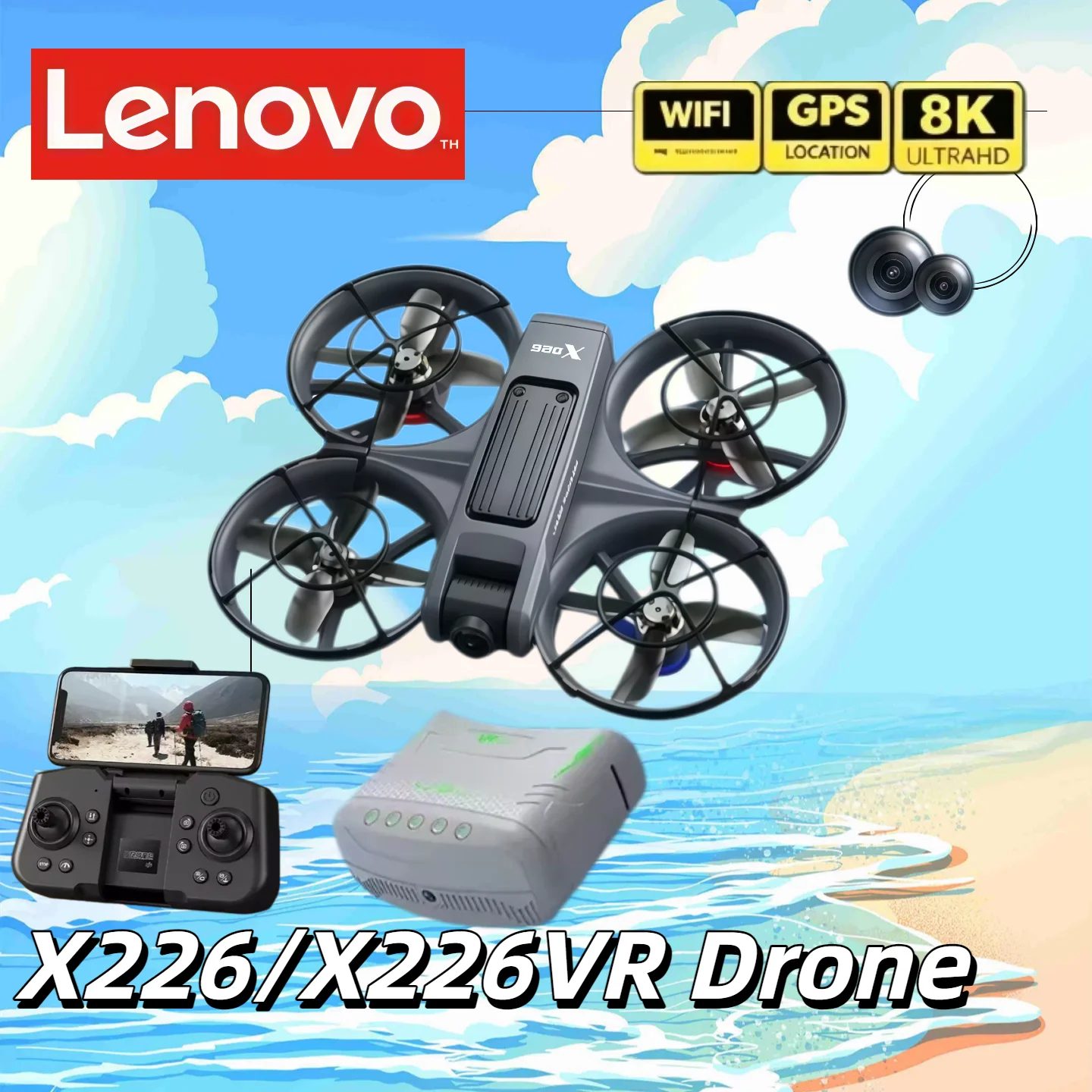 

Lenovo 8K X226/X226VR Drones Profession HD Wide Angle Camera WiFi FPV RC Helicopter Large Screen Foldable Quadcopter
