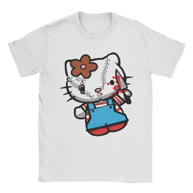 المرأة مرحبا كيتي تشاكي تي شيرت قطنية عالية الجودة رواية قصيرة الأكمام الجولة الرقبة المألوف تي شيرت على طراز هاراجوكو حجم كبير تي شيرت