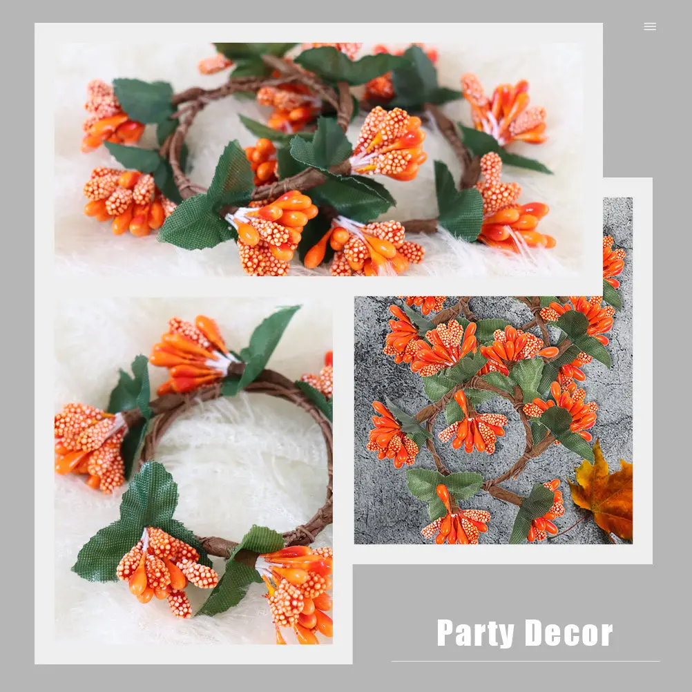 10Pcs Orange Berry Napkin Holder Mini Wreath Set No Watering Pruning Needed Elegant Table Decor Napkin Rings Party Supplies
