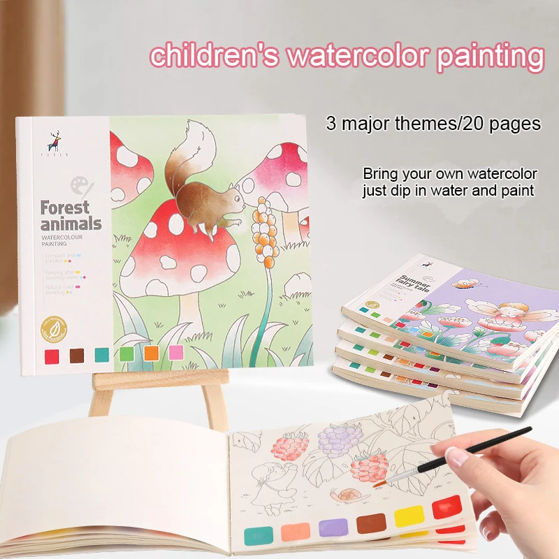 1Set Kinderen Pocket Draagbare Aquarel Kleurboek Met Verf En Penseel Graffiti Kleurboek Set Diy Painting Bladwijzer Art