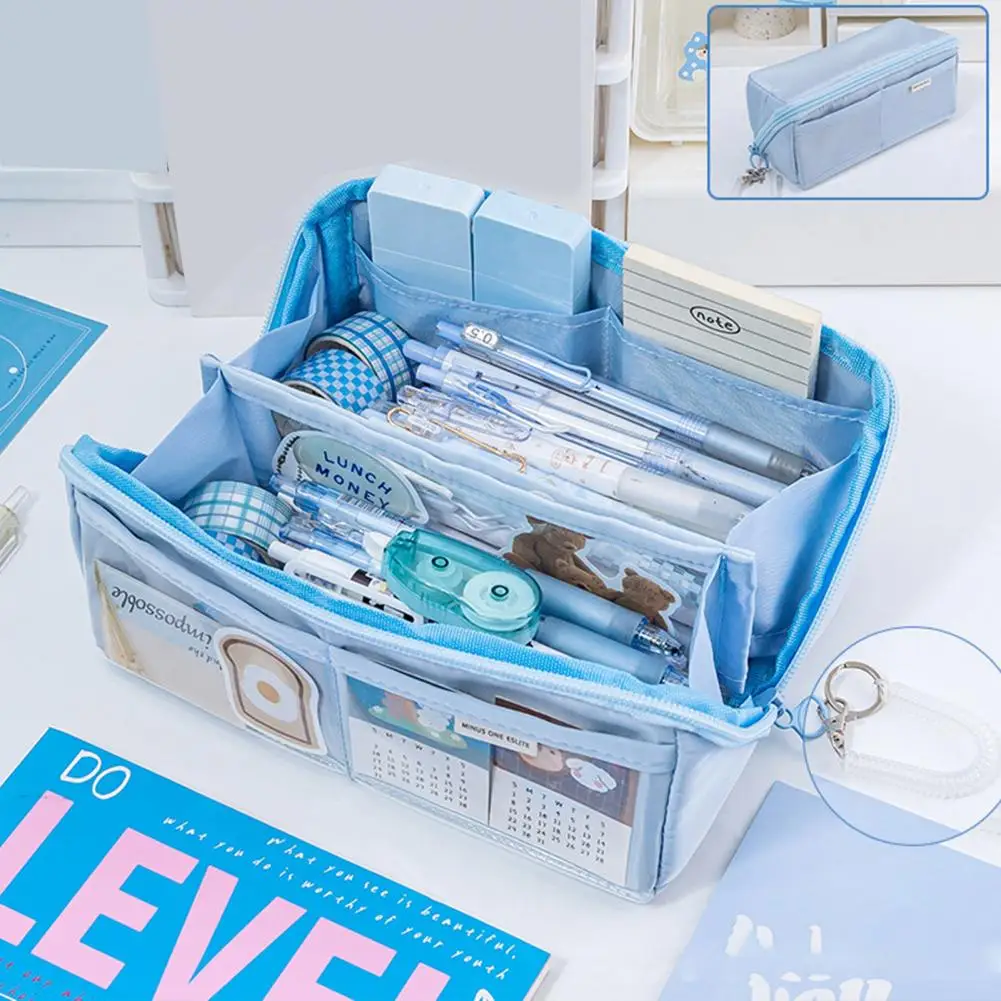 Travel Cosmetic Bag Capacity Pencil Bag Durable Multi-compartment Pencil Case with Zipper Closure for Stationery Organization