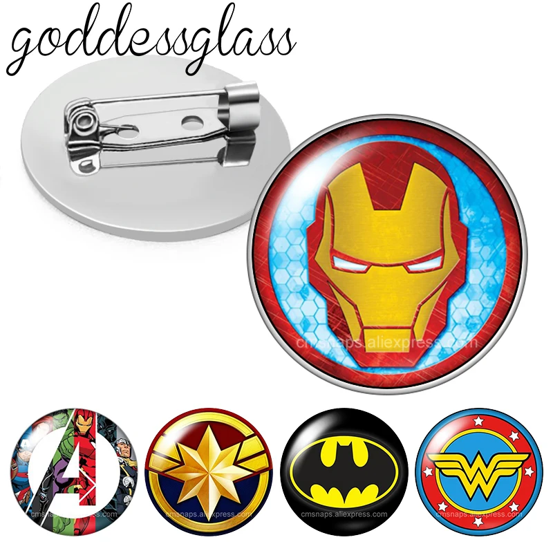 Disney Ironman spiderman symbol Super hero Photo cabochon Brooch pinback button Bag Clothes Denim Jeans Lapel Pin Badge Jewelry