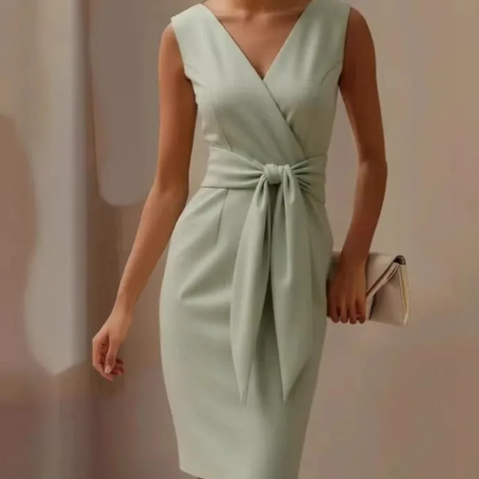 Slim Fit Bow Gown a Line European and American Style with Edgy Street Asymmetric Hem Short Length Dress Summer for Women