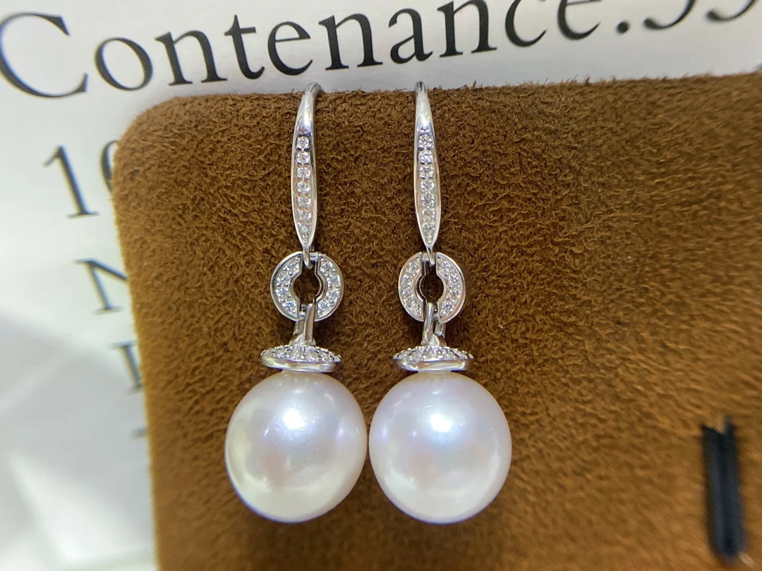 

JCY Fine Jewelry 925 Sterling Silver Round 10-11mm Nature Fresh Water White Pearls Drop Dangle Earrings Present