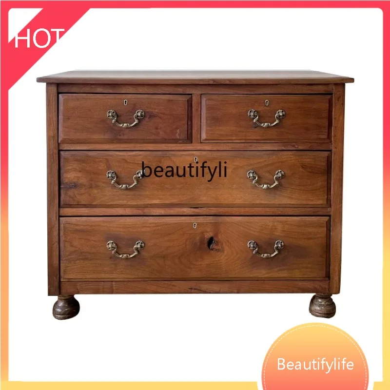 a029  American retro chest log storage bedside table multi-functional solid wood locker furniture