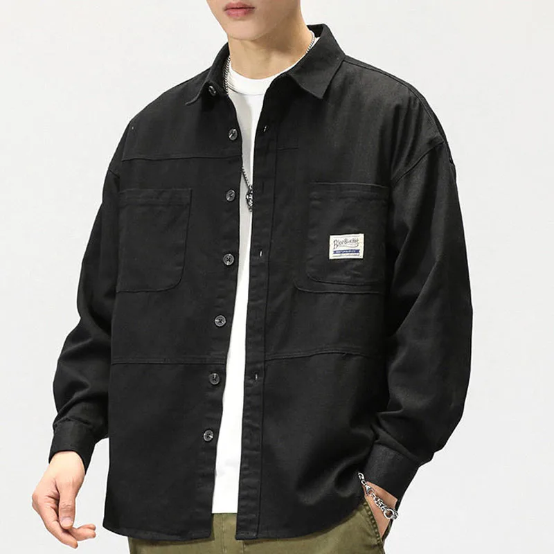 New Spring Fashion Solid Color Fashion American Retro High Grade Work Jacket Flip Collar Shirt Style Casual Style Men's Coat