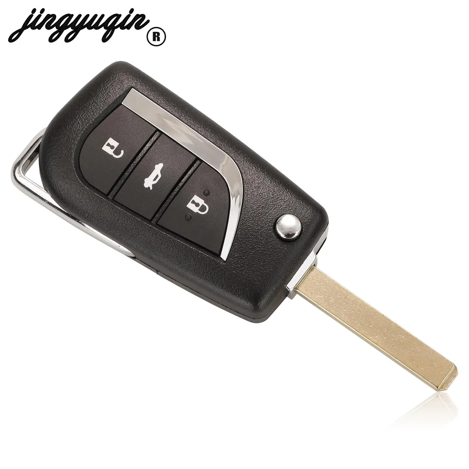 jingyuqin 3 Buttons Folding Flip Remote Car Key Case Shell For Toyota Corolla 2017 Fob With VA2 Blade Replacement