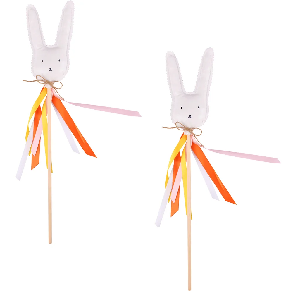 

2 Pcs Easter Children Fairy Stick Party Props Toy Rabbit Pattern Adorn Children's Playthings