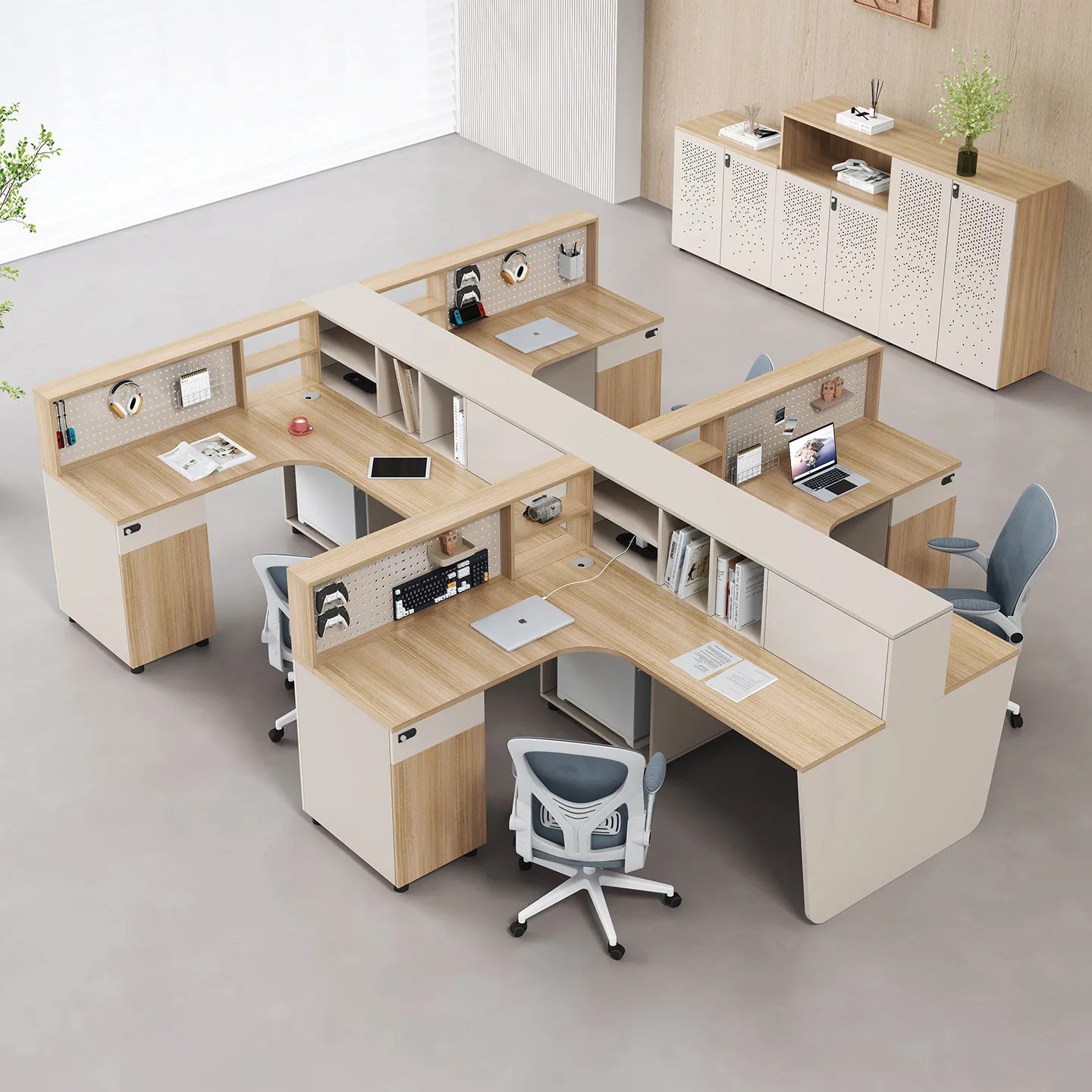 Financial screen three-person desk and chair combination staff desk office staff table L-shaped 2/4/6 station card seat