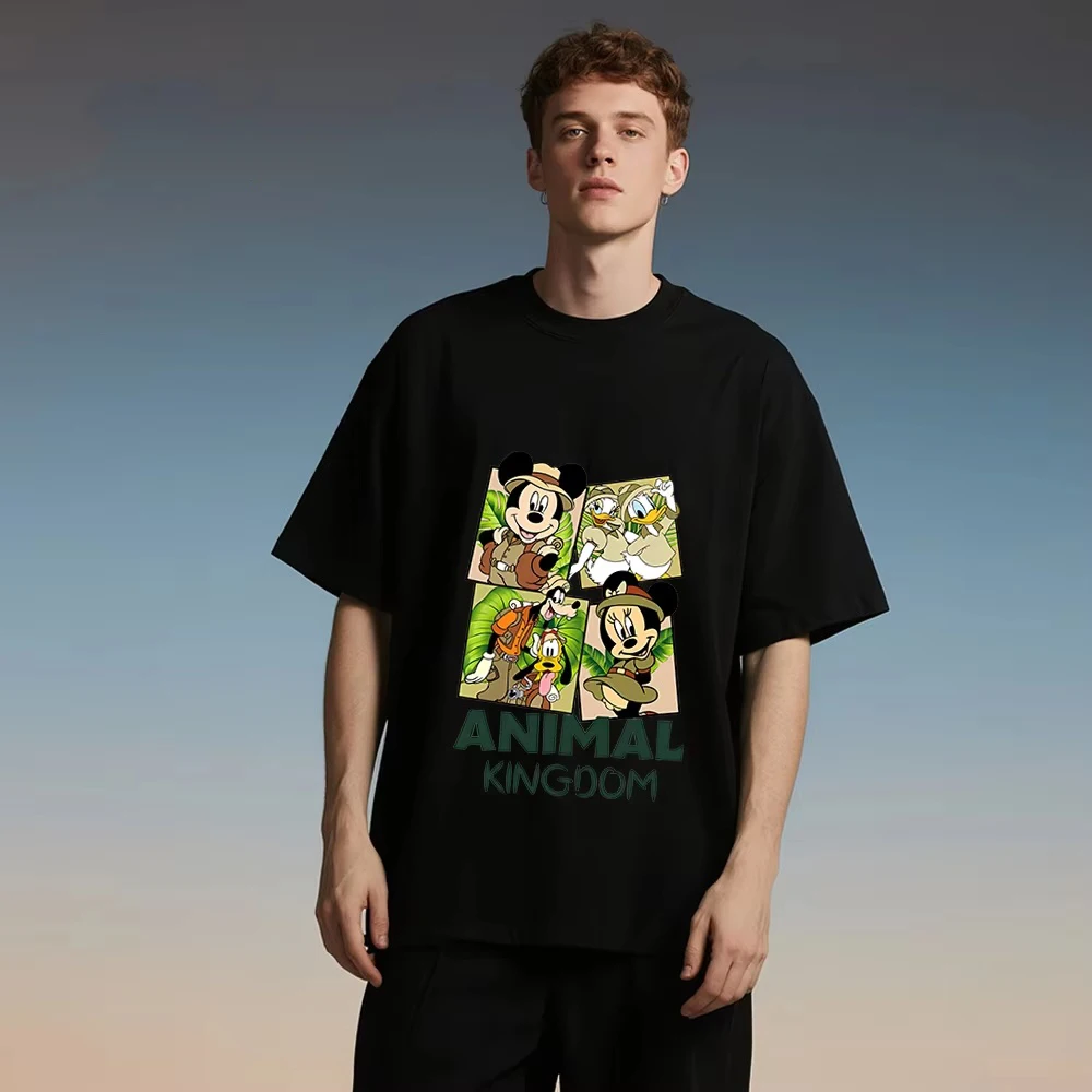

2025 Disney Wildlife Kingdom Printed Round Neck Short Sleeved Cotton T-Shirt Quick Drying Suitable For Parents And Children