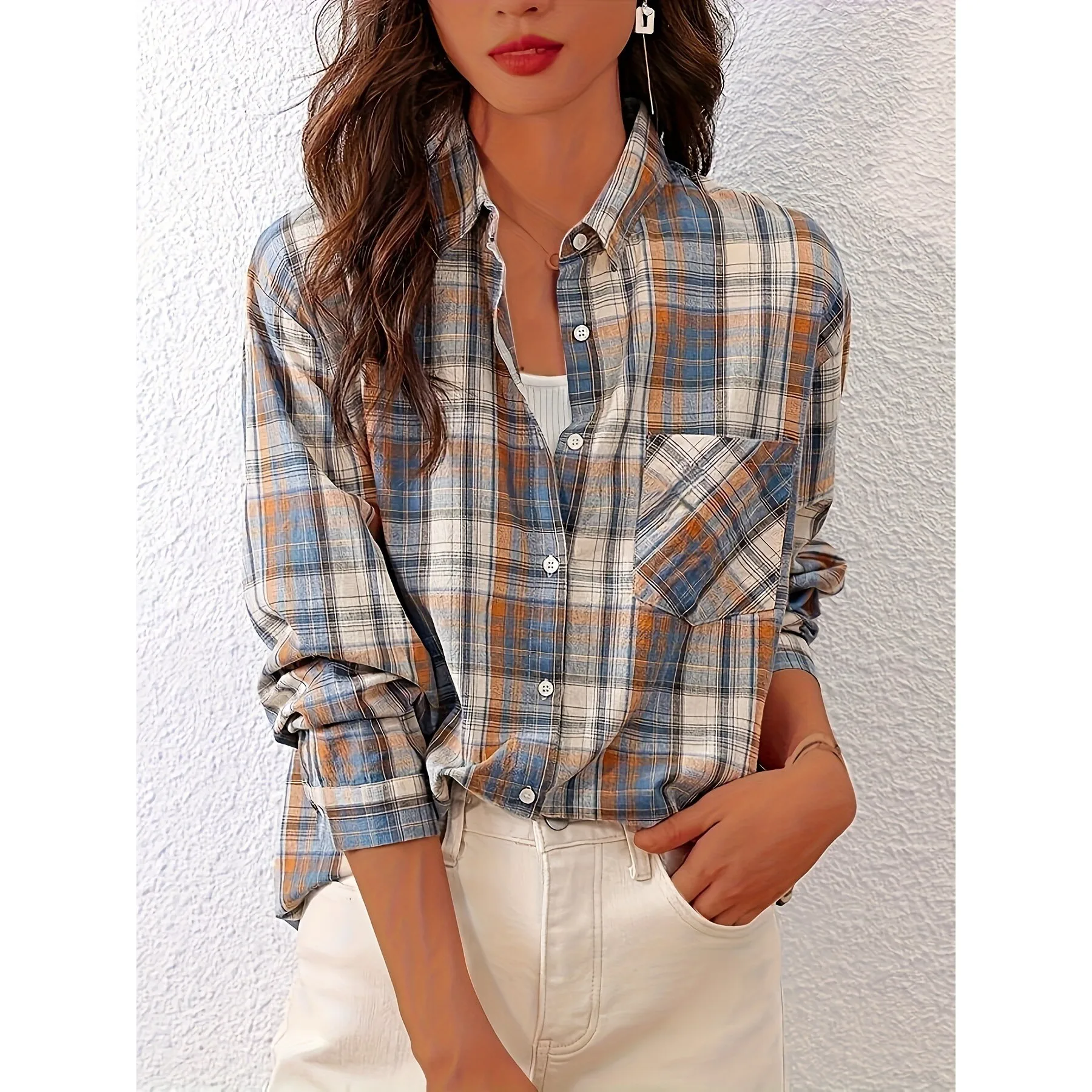 

Women's Plaid Shirt Long Sleeve Princess Sleeve Unisex Resistant to Deformation Spring 2026 Fashion Other Style Other Material