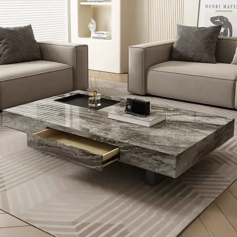 Modern light luxury simple Italian minimalist rectangular living room household rock slab coffee table small apartment advanced
