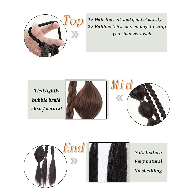 Synthetic Bubble Ponytail Extension Long Double Braided Hairpiece With Rubber Band Y2K Fake Hair Tails For Women