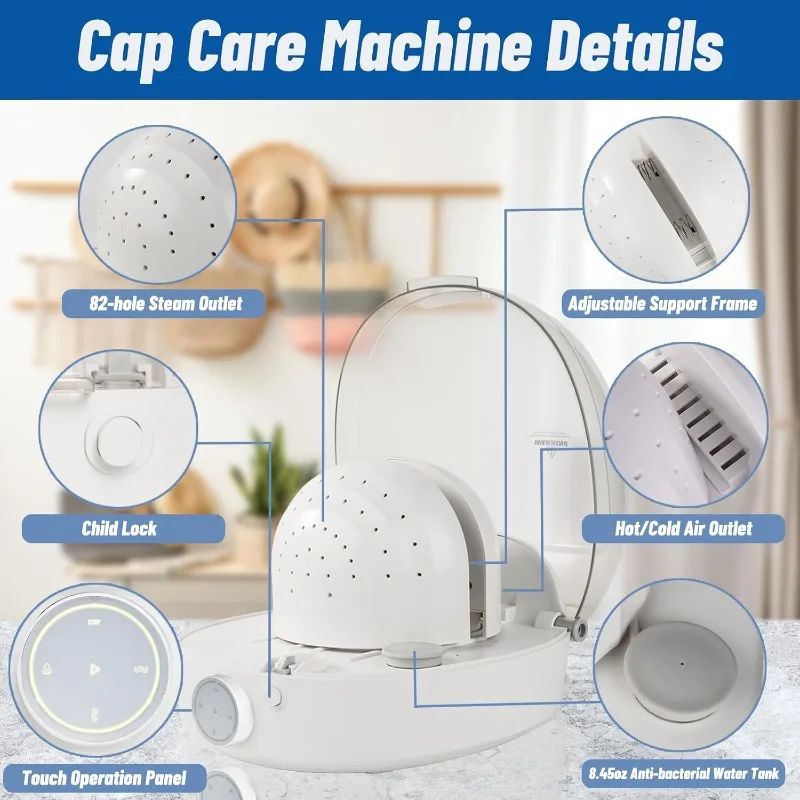 Automatic Cap Cleaner with steam and Dry, steam Cleaning&Ironing and Drying for Bucket Baseball Cap, hat Cleaner & Dryer
