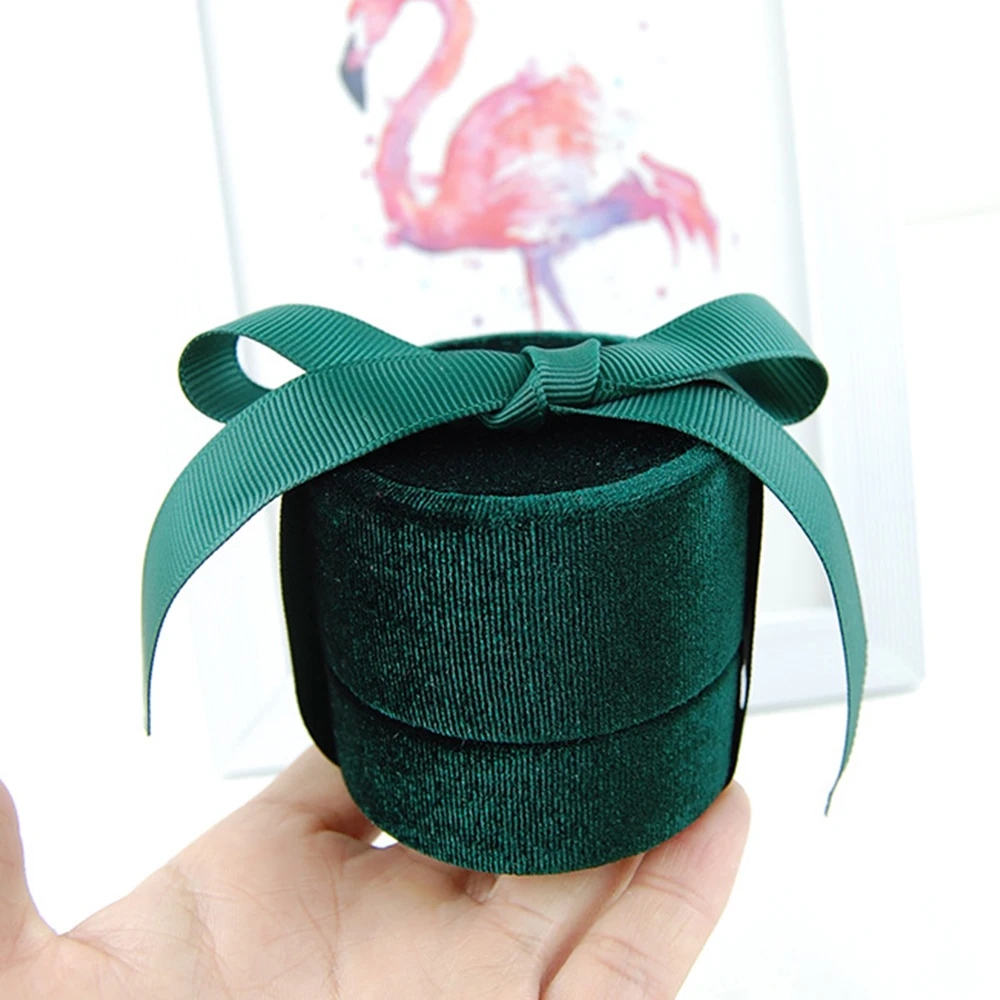 5.8*5.3cm Premium Velvet Round Bow Ribbon Ring Box Jewelry Earring Ring Display Storage for Proposal Engagement