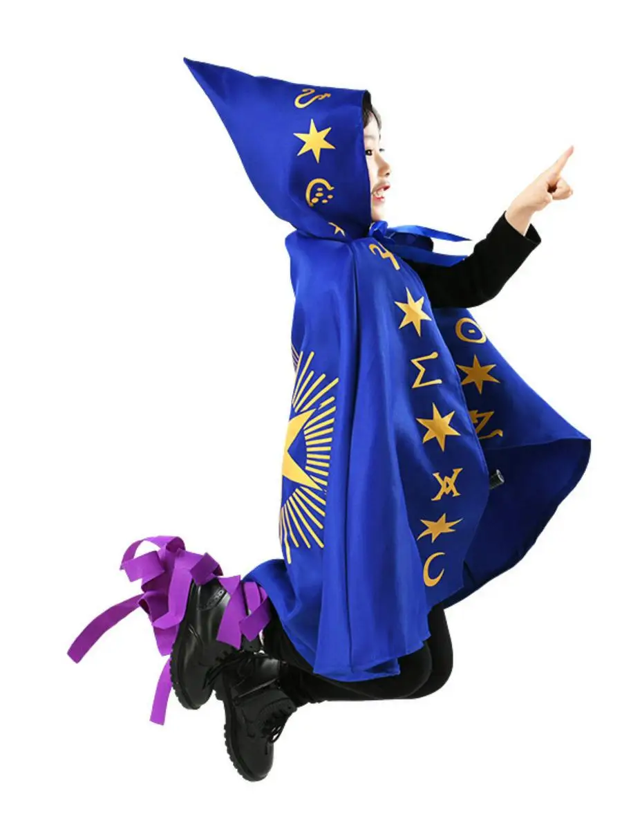 Sombrero de mago de Halloween, bata para niños, disfraz de actuación, gorra de arp, disfraz de escenario, ropa Par, Material de poliéster