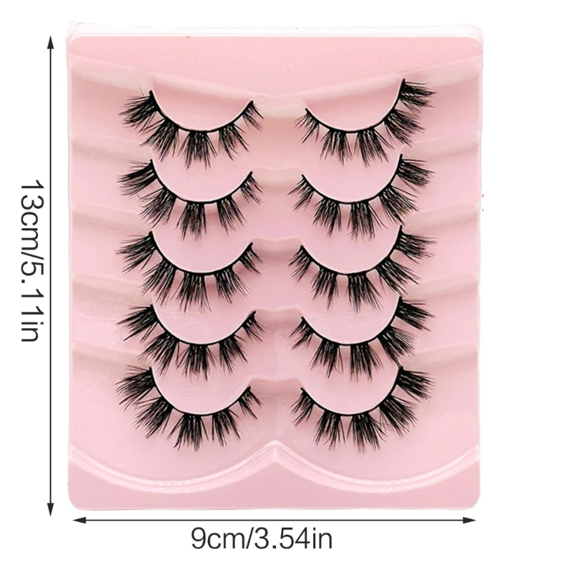 Q1QD Eye Lashes Extension Foxes Eye Faux Mink Lashes Natural Look Eyelashes Fuzzy Volume Wispy Lashes 5Pairs Fake Eyelash