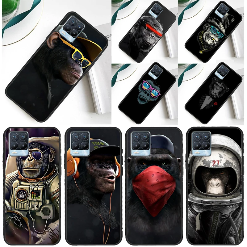 Funny Thinking Monkey With Headphone For OnePlus 11 10 Pro 10T Nord CE 2 Lite Realme C55 C35 C33 C31 C30 C21Y GT Neo 5 3 2T Case