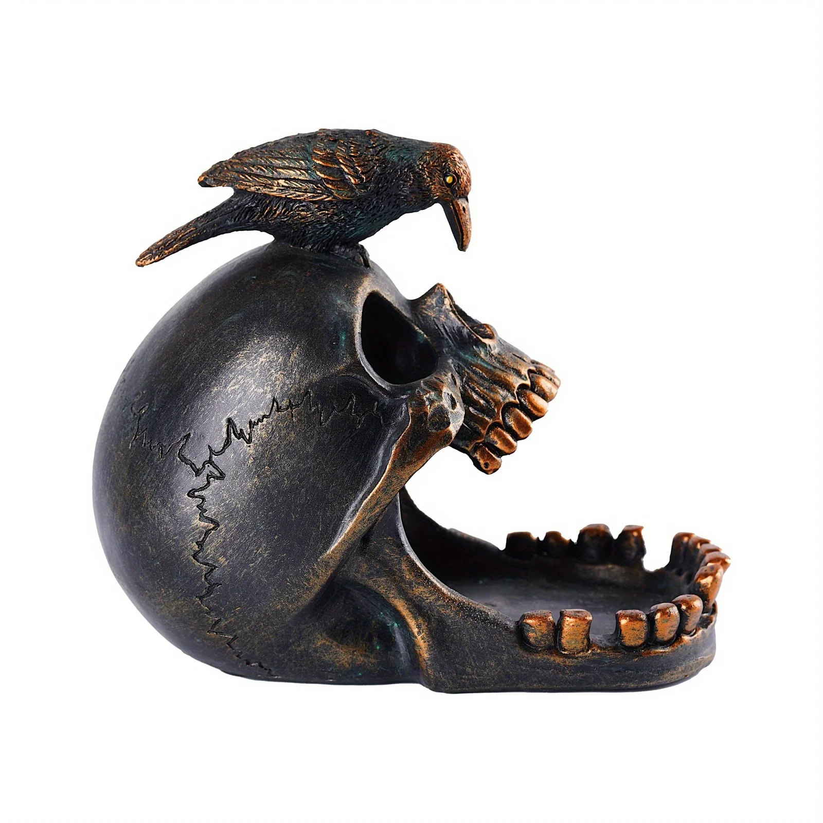 1pc antique skull crow household ashtray Halloween ornament decoration gothic resin ring storage