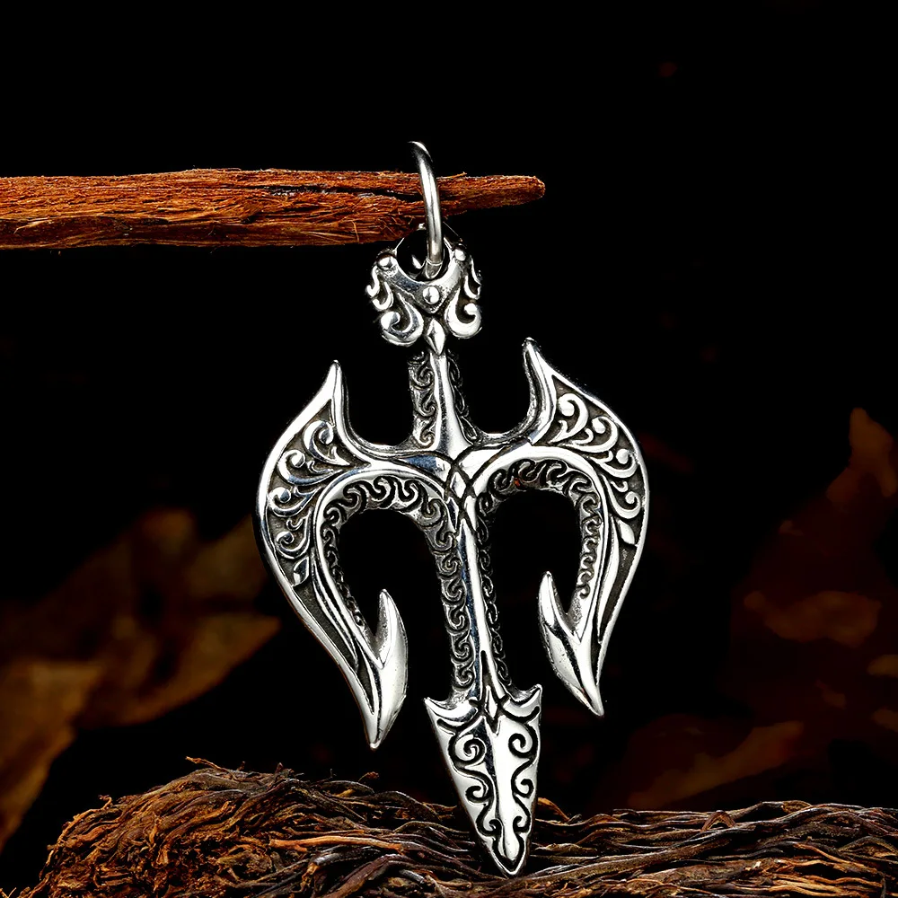 Middle Ages Nordic Stainless Steel Greek Mythology Trident Necklace Men Women Retro Trident Pendant Necklace Amulet Jewelry