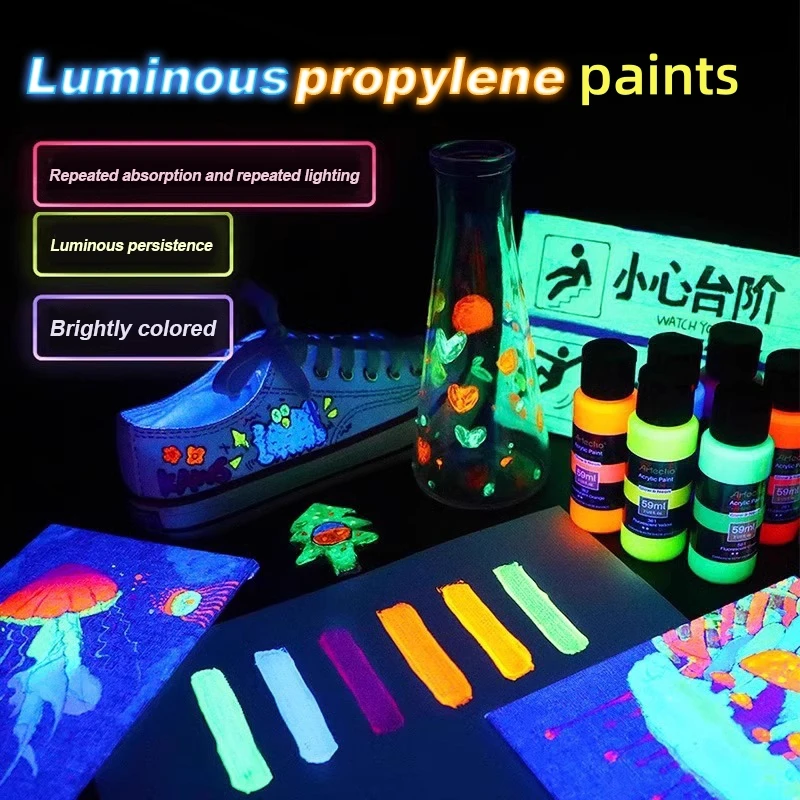 Pintura acrílica que brilla en la oscuridad, 59ML, para pared pintada a mano, creativa, Diy, ropa de vidrio, zapatos, pigmento de resina epoxi fluorescente luminosa