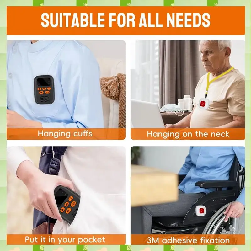 2025 ไร้สายผู้ดูแลปุ่มโทร SOS จอภาพฉุกเฉินด้วยการสั่นสะเทือน, Personal Caregiver Pager สําหรับการดูแลผู้สูงอายุ,รถไร้สาย