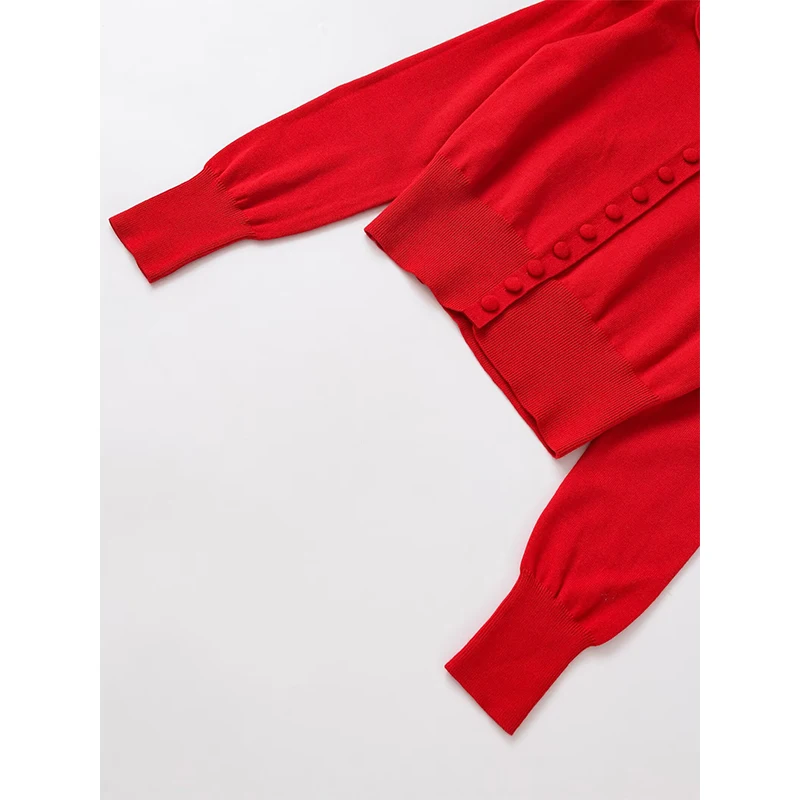 YENKYE Cárdigan de punto con cuello Peter Pan para mujer, abrigo suéter rojo de Navidad de manga larga con un solo pecho