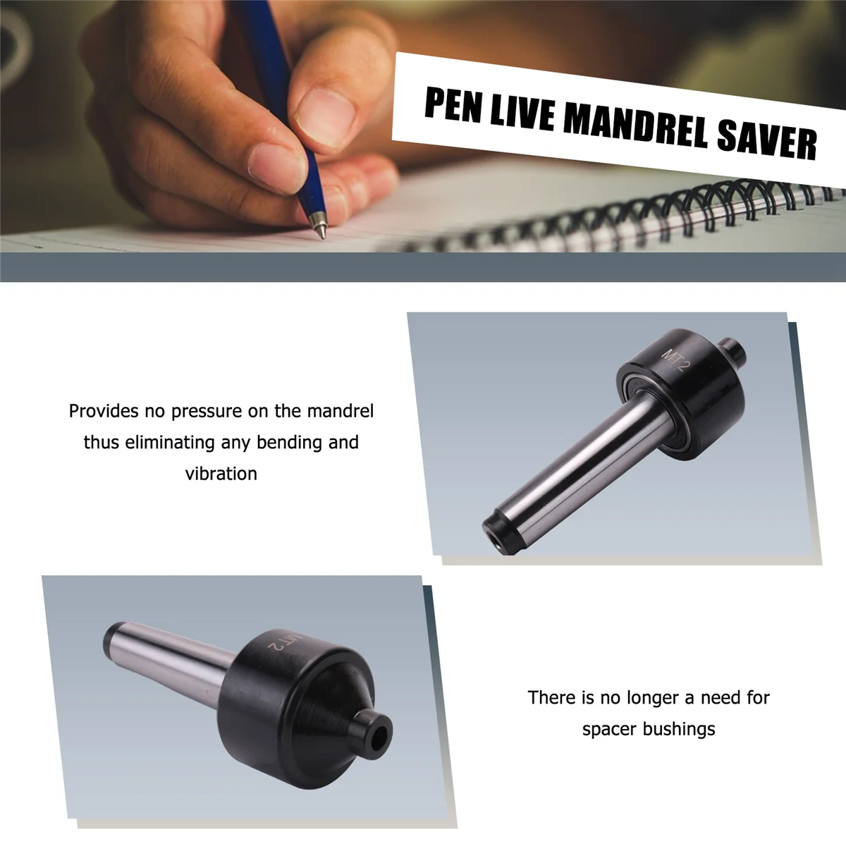 Caneta de torneamento torno, economizador de mandril vivo para carpintaria, cone morse mt2, centro de fígado