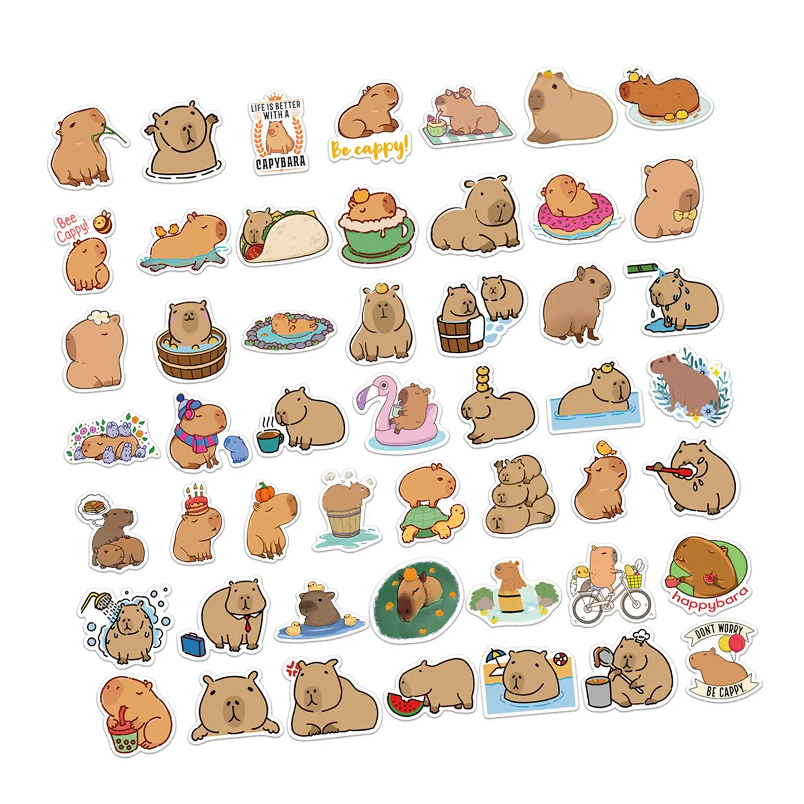 50Pcs Cartoon Stickers for Kids Cartoon Capybara Sticker Decals Cup Stickers