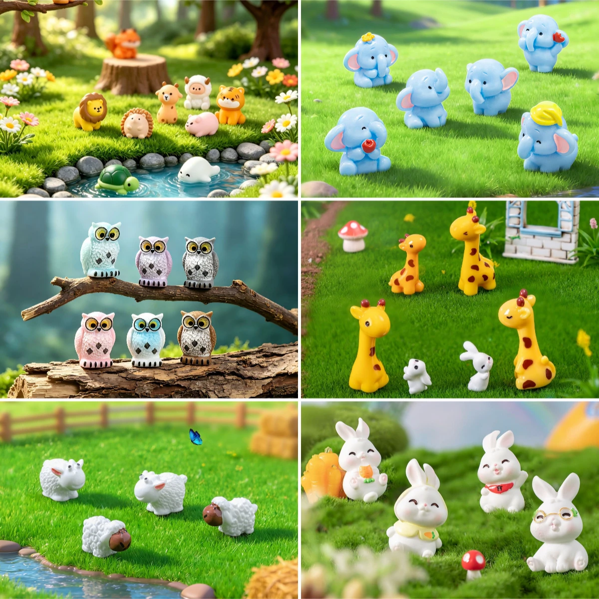 100pcs Cute 3D Animal Mini Resin Turtle Hedgehog Tiger Lion Rabbit Elephant Owl Home Desktop Decoration DIY Accessories