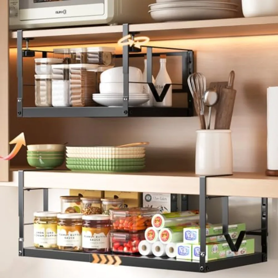 

Under Shelf Storage Basket Organizer Adjustable Hanging Holder with Knob Lock by prueBox, Heavy Duty Metal Panel for Pantry, Ki