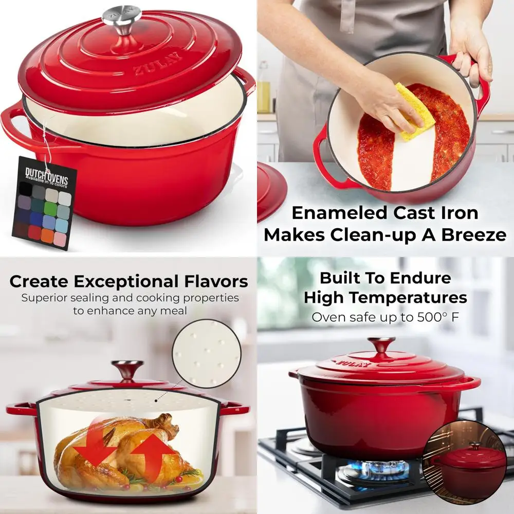 

Эмалированная чугунная голландская кастрюля для духовки, 5 литров — долговечность премиум-класса, безопасная для духовки до 500 ° F, приготовление пищи для тяжелых условий эксплуатации с крышкой - долговечный K