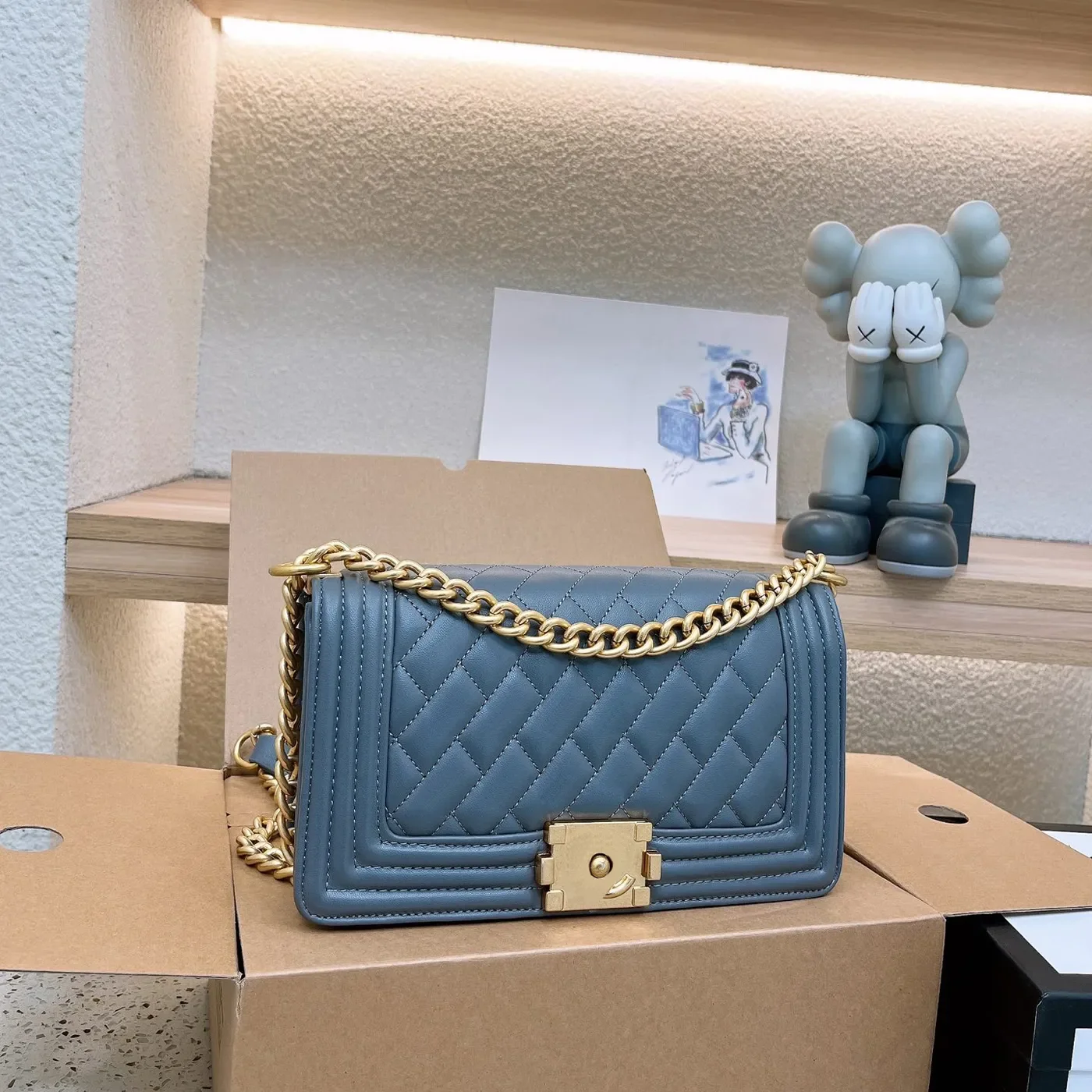 

Designer Shoulder Bag Genuine Leather Bags Gold buckle Grey Lady Purse Luxury Casual Brand Handbag Tote Chain Trunk Spicy Mom Ba
