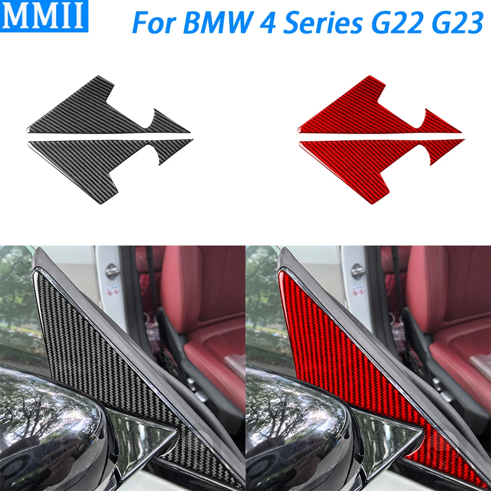 For BMW 4 Series G22 G23 G26 2021-2025 Carbon Fiber Reaeview Side A-pillar Panel Cover Trim Car Decoration Accessories Sticker