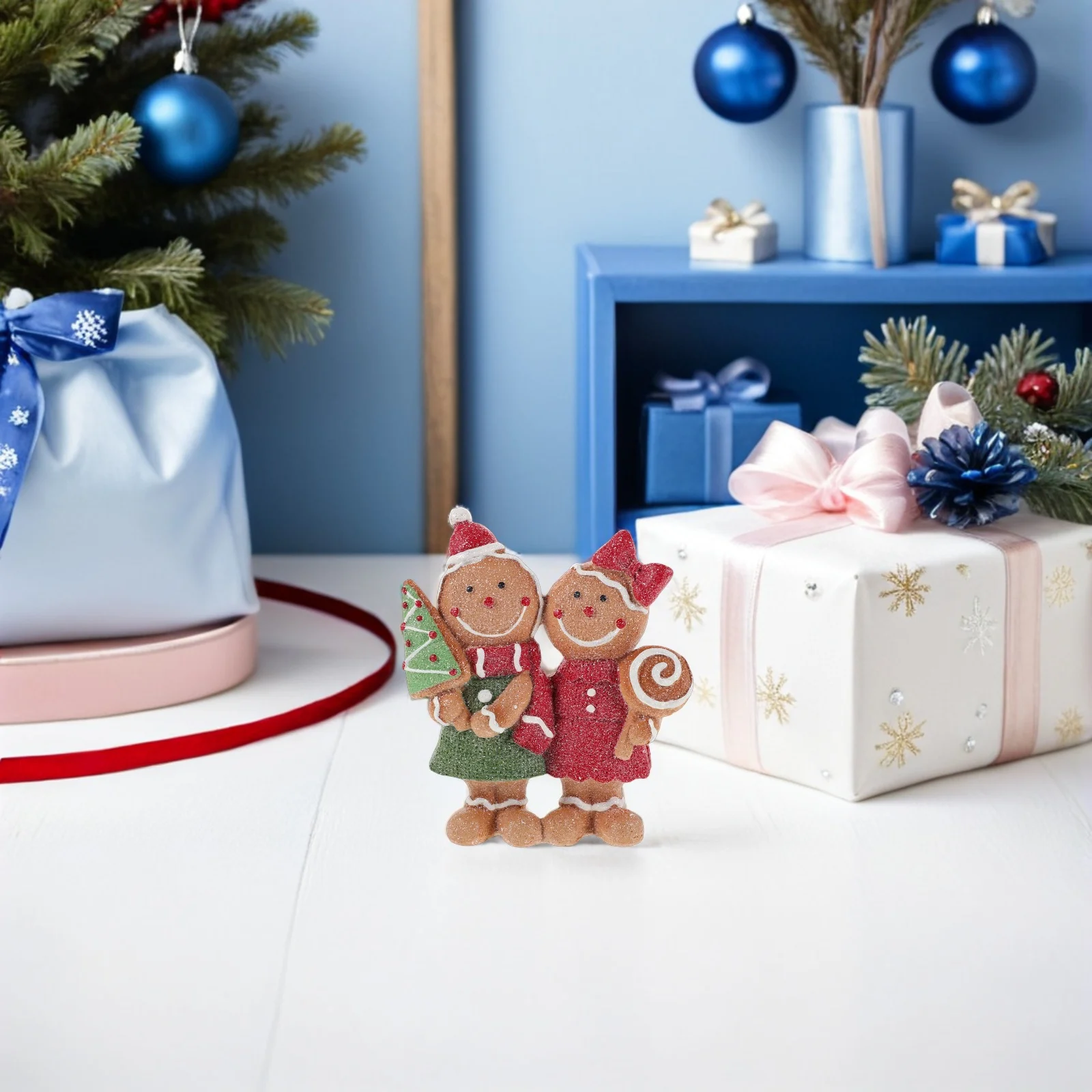

2Pcs Christmas Gingerbread Decorations Resin Handcrafted Mini Statues for Table Centerpiece Holiday Home Mantel Shelf Decoration