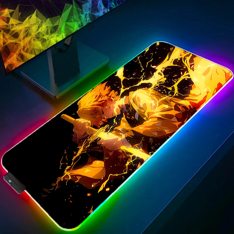 

RGB LED Desk Mat Carpet Desk Accessories D-demon Slayer Zenitsu Gamer Mausepad Mouse Pad Mousepad Office Mouse Mat Keyboard Pad