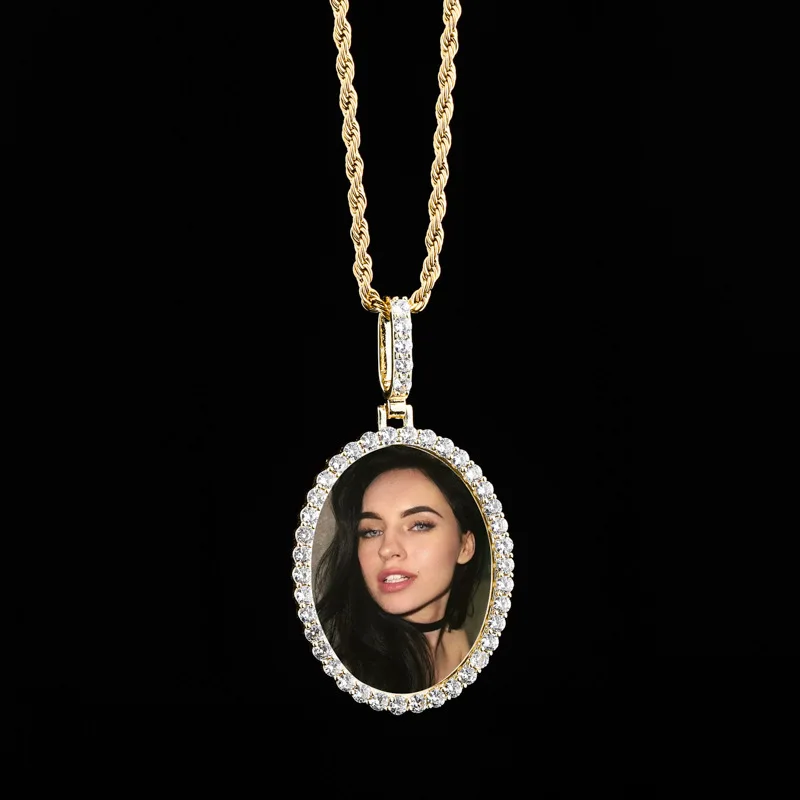 Custom Oval Shape Photo Frame Photo Pendant Necklace AAA Zircon For Men Women Bling Iced Out Rapper Jewelry Gifts Drop Shipping