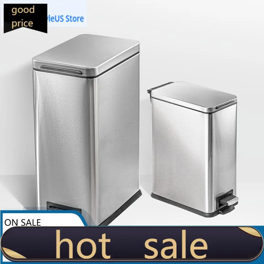 

Популярные двойные мусорные баки из нержавеющей стали с крышками с плавным закрыванием и держателем для пакетов, 8 и 3 галлона, серебристые