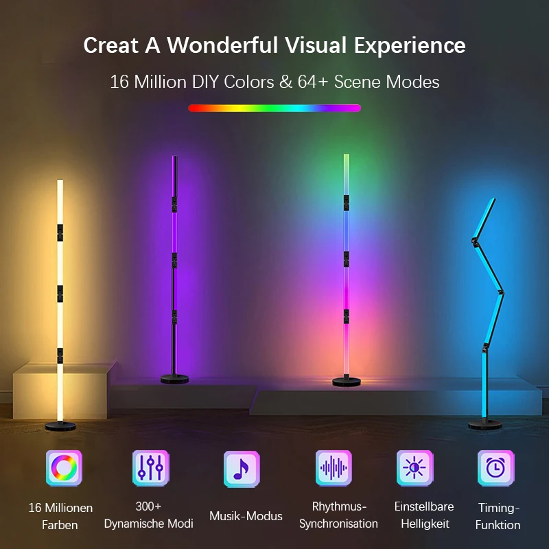 Smart Foldable DIY Stylish Ambient Floor Lamp with Bluetooth, WiFi, Voice Control, and RGB Rhythmic Lighting