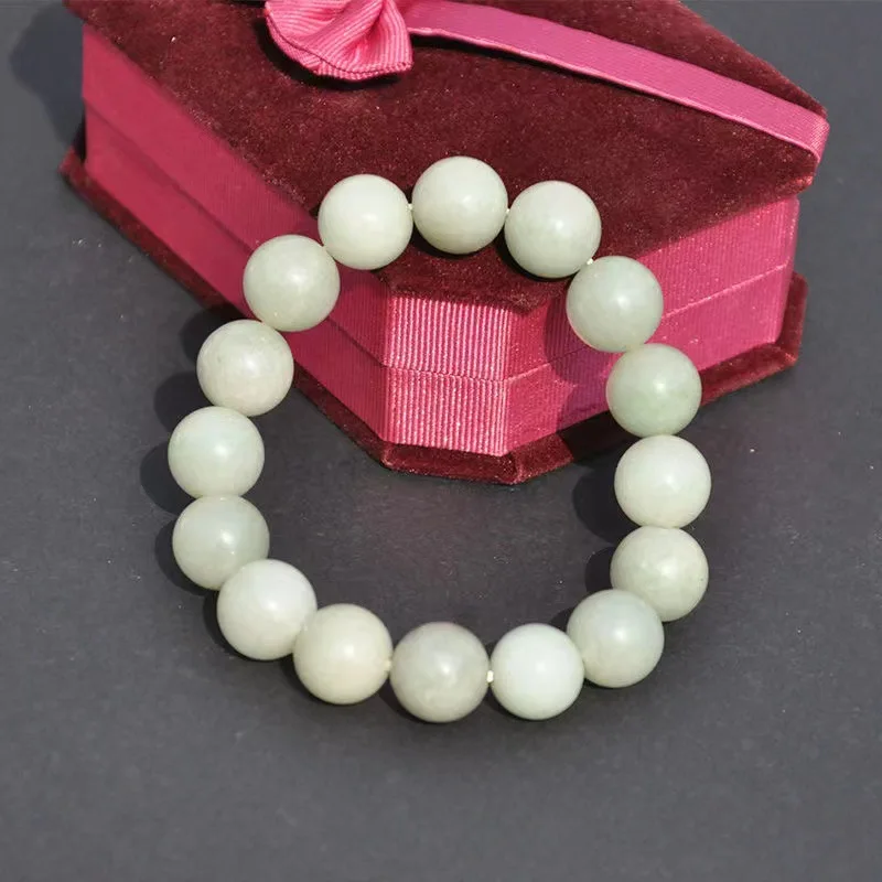 

Bingqing bracelet round beads bean green jade single circle green men and women couples versatile